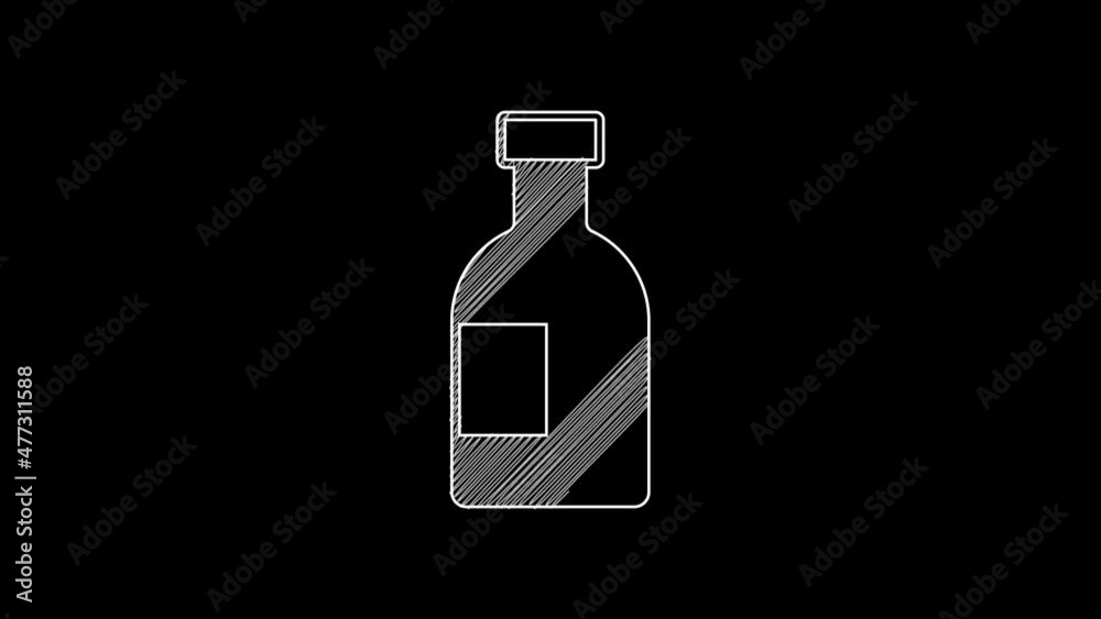 White line Glass bottle of vodka icon isolated on black background. 4K Video motion graphic animation White line Glass bottle of vodka icon isolated on black background. 4K Video motion graphic animation