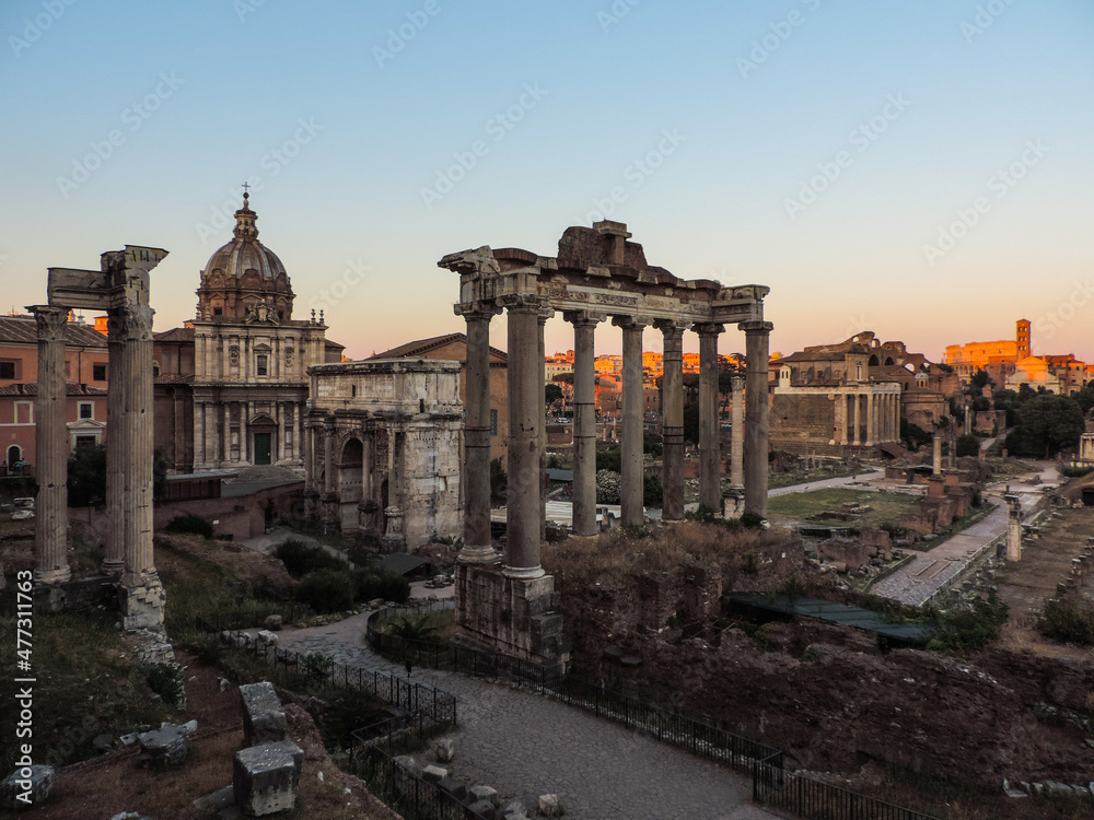 View of Foro Romano by the afternoon, from a viewpoint close to the Musei Capitolini - Rome, Italy