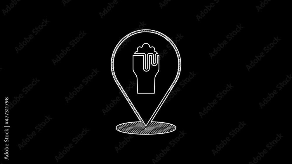 White line Alcohol or beer bar location icon isolated on black background. Symbol of drinking, pub, club, bar. 4K Video motion graphic animation White line Alcohol or beer bar location icon isolated on black background. Symbol of drinking, pub, club, bar. 4K Video motion graphic animation