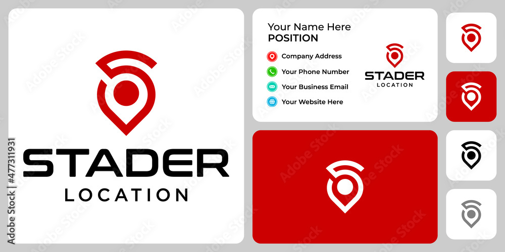 Letter S monogram location logo design with business card template. Letter S monogram location logo design with business card template.
