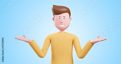 3d cartoon man hand welcome. 3d render.