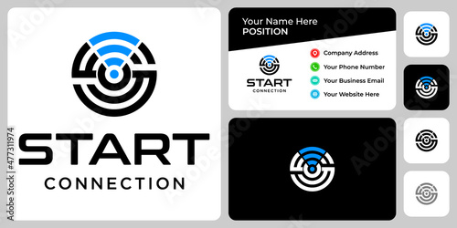 Letter S monogram wireless logo design with business card template.