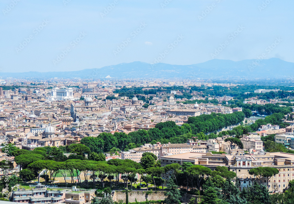Panoramic view of Rome from a viewpoint at the dome of St Peter's Basilica - Rome, Italy