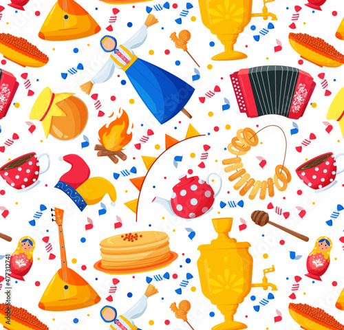 seamless pattern with elements for shrovetide celebration