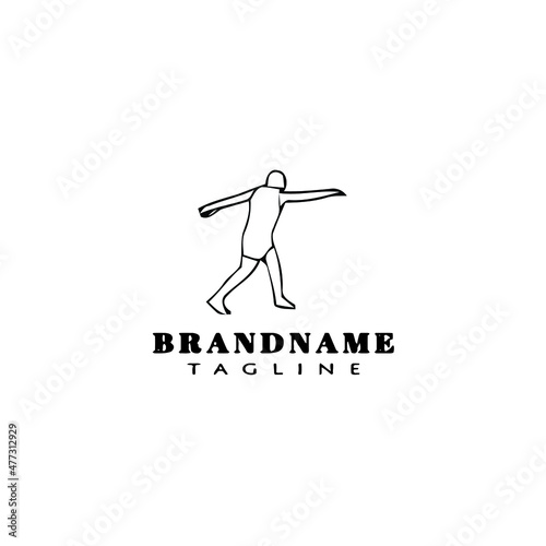 discus thrower logo cartoon icon design template black isolated vector illustration