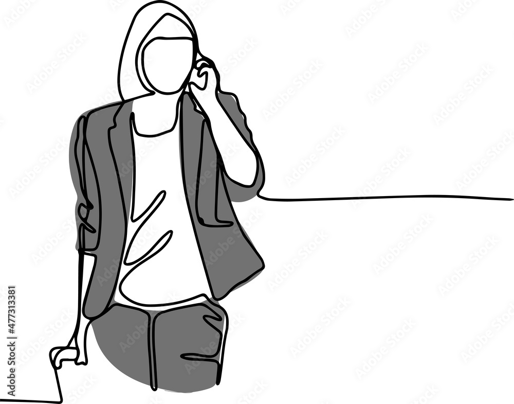 One continuous line is the concept. Continuous line drawing of businesswoman interviewing distance applicant job. Loan officer negotiating with bank client. Vector illustration