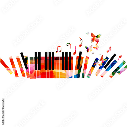 Piano keys with musical notes isolated for live concert events, jazz music festivals and shows, party flyer. Musical promotional poster with piano keyboard colorful vector illustration