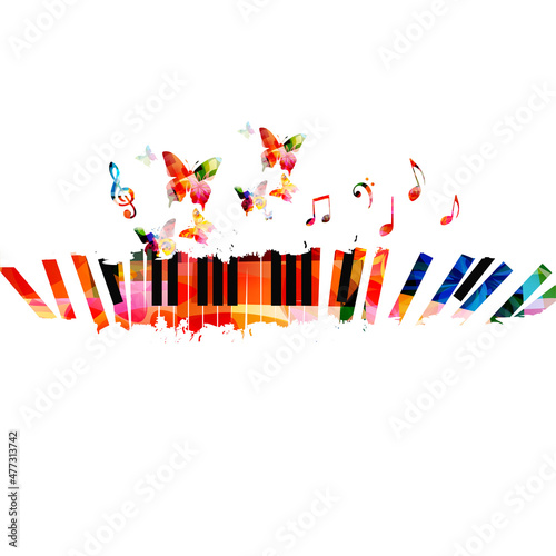 Piano keys with musical notes isolated for live concert events, jazz music festivals and shows, party flyer. Musical promotional poster with piano keyboard colorful vector illustration
