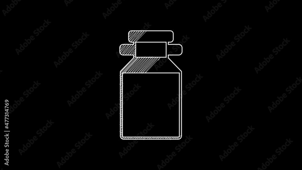 White line Can container for milk icon isolated on black background. 4K Video motion graphic animation White line Can container for milk icon isolated on black background. 4K Video motion graphic animation