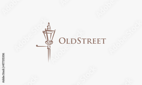 vector graphic illustration logo design for old street with street lights, street lamp in vintage retro style