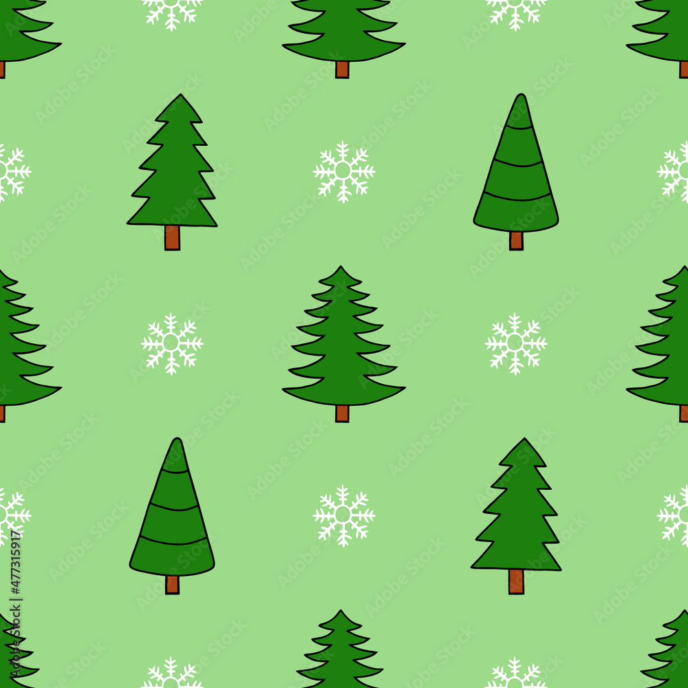 Seamless vector illustration with snowy Christmas trees.