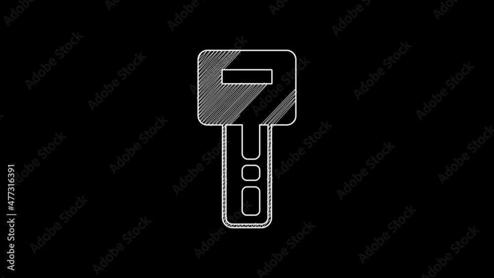 White line Car key with remote icon isolated on black background. Car key and alarm system. 4K Video motion graphic animation White line Car key with remote icon isolated on black background. Car key and alarm system. 4K Video motion graphic animation