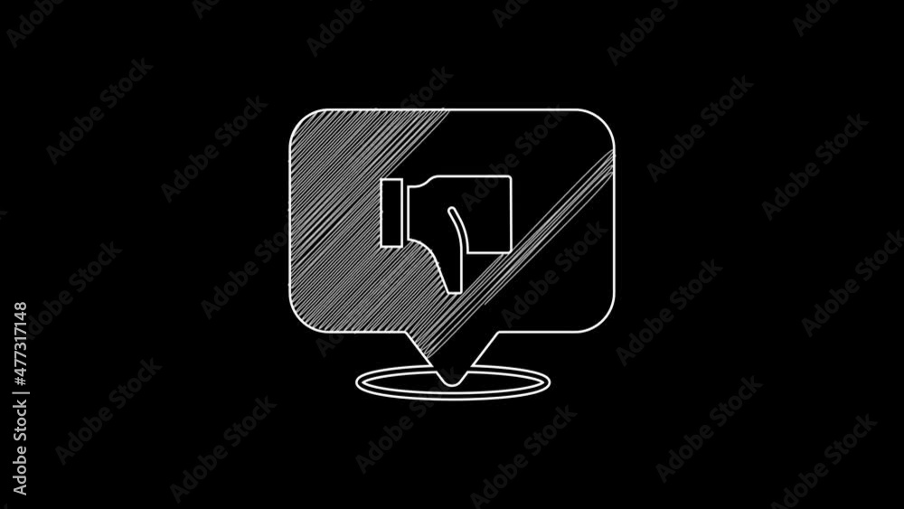 White line Dislike in speech bubble icon isolated on black background. 4K Video motion graphic animation White line Dislike in speech bubble icon isolated on black background. 4K Video motion graphic animation