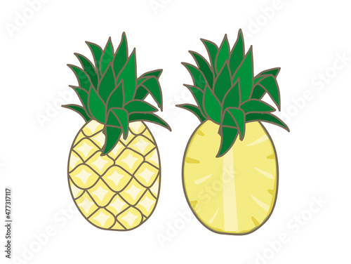 縦半分にカットした丸ごとパインのイラスト