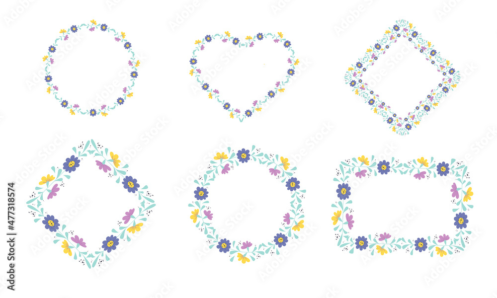 Set of wreaths, flower frames vector. Valentine's Day, love, holiday Set of wreaths, flower frames vector. Valentine's Day, love, holiday