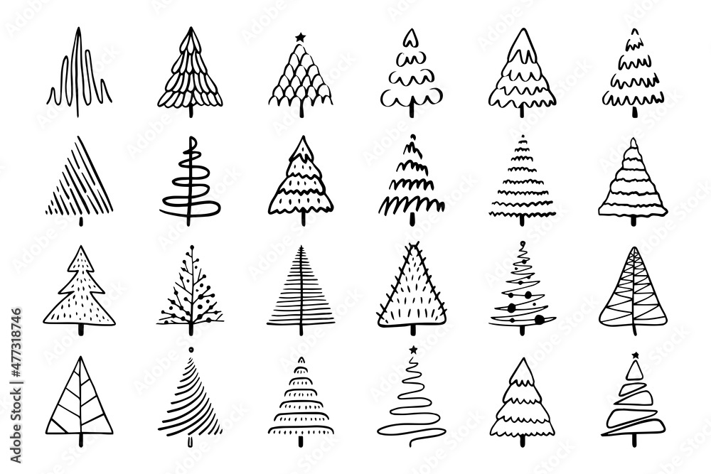 Obraz premium Christmas tree Icon Hand draw doodle Sketch