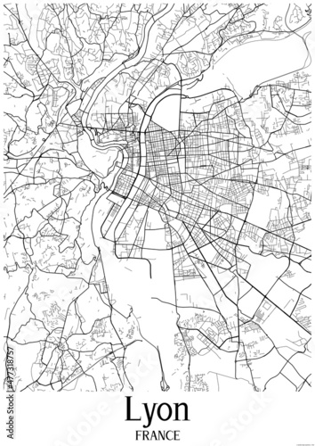 White map of Lyon France.