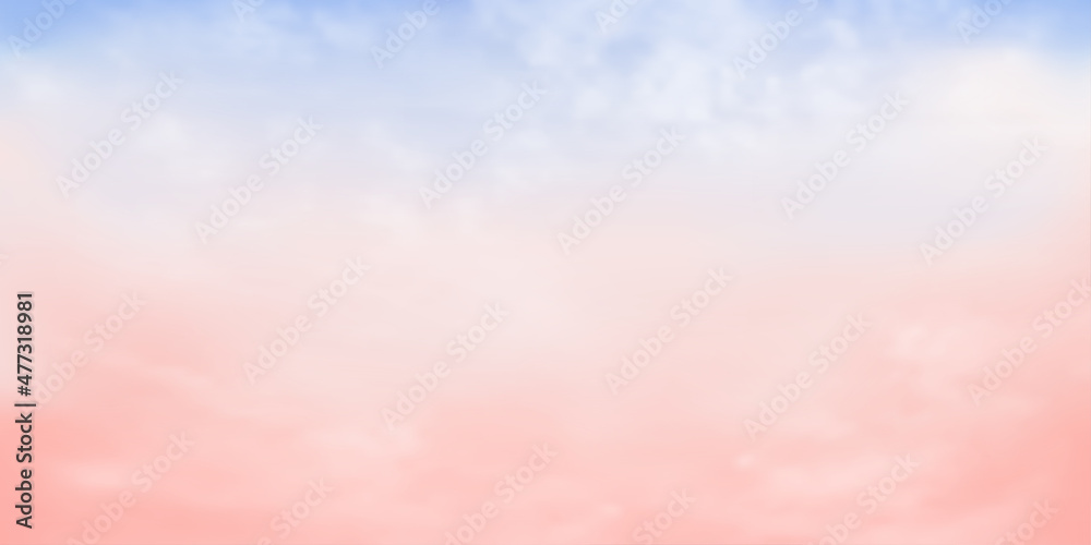 Panorama Clear blue to orange sky and white cloud detail with copy space. Sky Landscape Background.Summer heaven with colorful clearing sky. Vector illustration.Sky clouds background. Panorama Clear blue to orange sky and white cloud detail with copy space. Sky Landscape Background.Summer heaven with colorful clearing sky. Vector illustration.Sky clouds background.