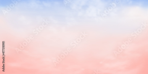 Panorama Clear blue to orange sky and white cloud detail  with copy space. Sky Landscape Background.Summer heaven with colorful clearing sky. Vector illustration.Sky clouds background.