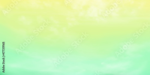 Panorama Clear yellow to green sky and white cloud detail  with copy space. Sky Landscape Background.Summer heaven with colorful clearing sky. Vector illustration.Sky clouds background.