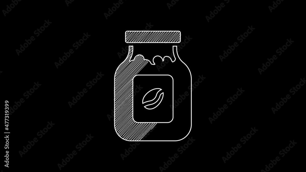 White line Coffee jar bottle icon isolated on black background. 4K Video motion graphic animation White line Coffee jar bottle icon isolated on black background. 4K Video motion graphic animation