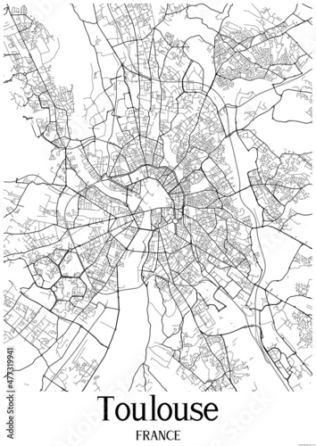 Fotografia, Obraz White map of Toulouse France.