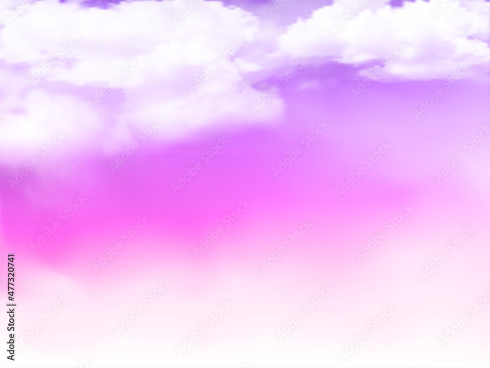 Clear purple and pink sky and white cloud detail in background with copy space. Sky Nature Landscape Background.The summer heaven with colorful clearing sky. Vector illustration. Good weather and beau