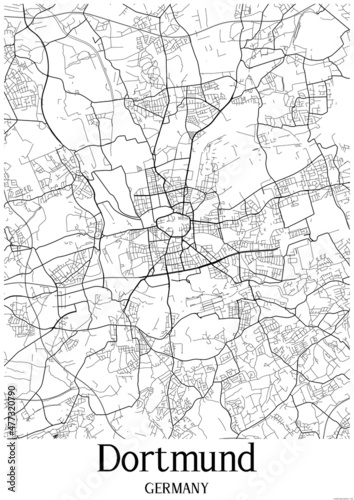 Canvas Print White map of Dortmund Germany.