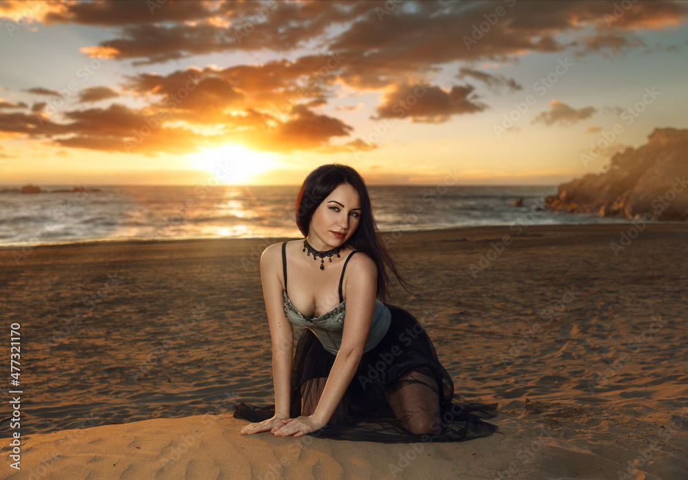 a beautiful girl is resting by the sea a beautiful girl is resting by the sea