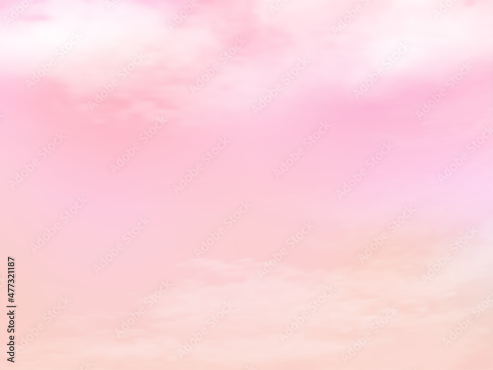 Pink sky and white cloud background. Sky Landscape Background. Summer heaven with colorful clearing sky. Sweet sky with pastel color background. Vector illustration.