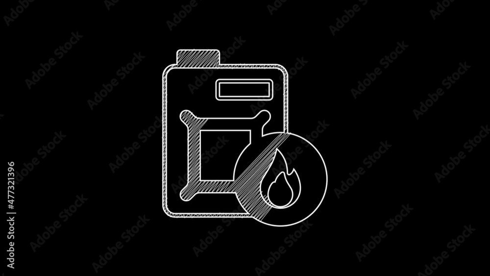 White line Canister for motor machine oil icon isolated on black background. Oil gallon. Oil change service and repair. Engine oil sign. 4K Video motion graphic animation