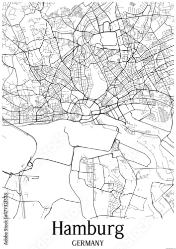 White map of Hamburg Germany.