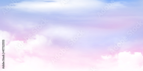 Panorama Clear purple sky and pink cloud detail  with copy space. Sky Landscape Background.Summer heaven with colorful clearing sky. Vector illustration.Sky clouds background.