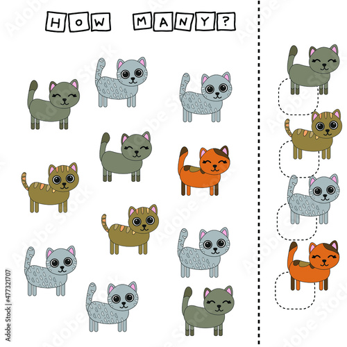 Counting Game for Preschool Children.  Count how many cats