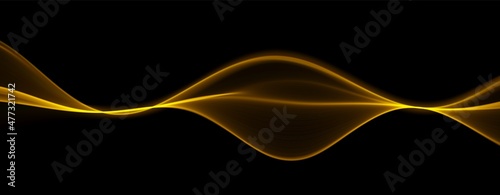 Golden abstract wave. Magic line design. Flow curve motion element. Neon gradient wavy illiustration.
