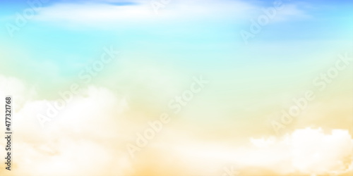 Panorama Clear blue to yellow sky and white cloud detail  with copy space. Sky Landscape Background.Summer heaven with colorful clearing sky. Vector illustration.Sky clouds background. © vensto