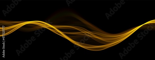 Golden abstract wave. Magic line design. Flow curve motion element. Neon gradient wavy illiustration.