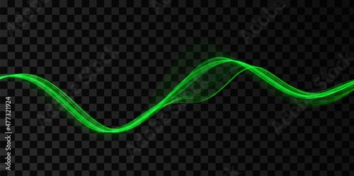 Green abstract wave. Magic line design. Flow curve motion element. Neon gradient wavy illiustration.