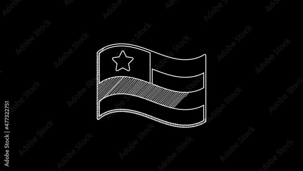 White line American flag icon isolated on black background. Flag of USA. United States of America. 4K Video motion graphic animation White line American flag icon isolated on black background. Flag of USA. United States of America. 4K Video motion graphic animation