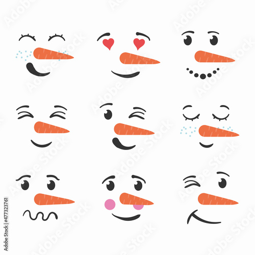 Christmas snowman faces winter hand drawn doodle.
