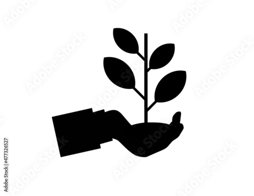 Leaf and hand, plant in hand, care nature icon vector © Hamna