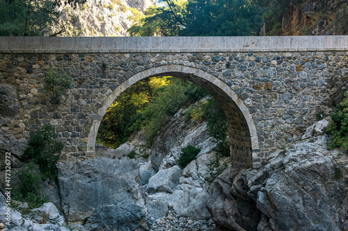 ancient Roman bridge over a shady gorge in the Kesme Bogazi canyon, Turkey photo