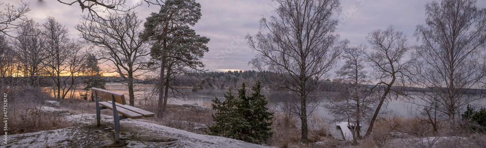 Panorama view over the lake Mälaren from a cliff a sunny frosty winter day in Stockholm Panorama view over the lake Mälaren from a cliff a sunny frosty winter day in Stockholm