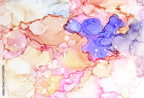 Abstract background with purple and pink spots. Diffusive colorful background made by hand with alcoholic ink. An exquisite background for design and creativity.