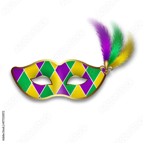 Isolated mardi gras mask with colorful feathers