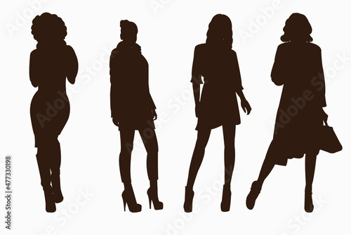 a set of vector silhouettes of girls models