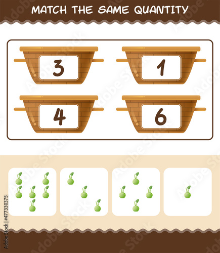 Match the same quantity of kohlrabi. Counting game. Educational game for pre shool years kids and toddlers