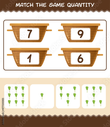Match the same quantity of leek. Counting game. Educational game for pre shool years kids and toddlers