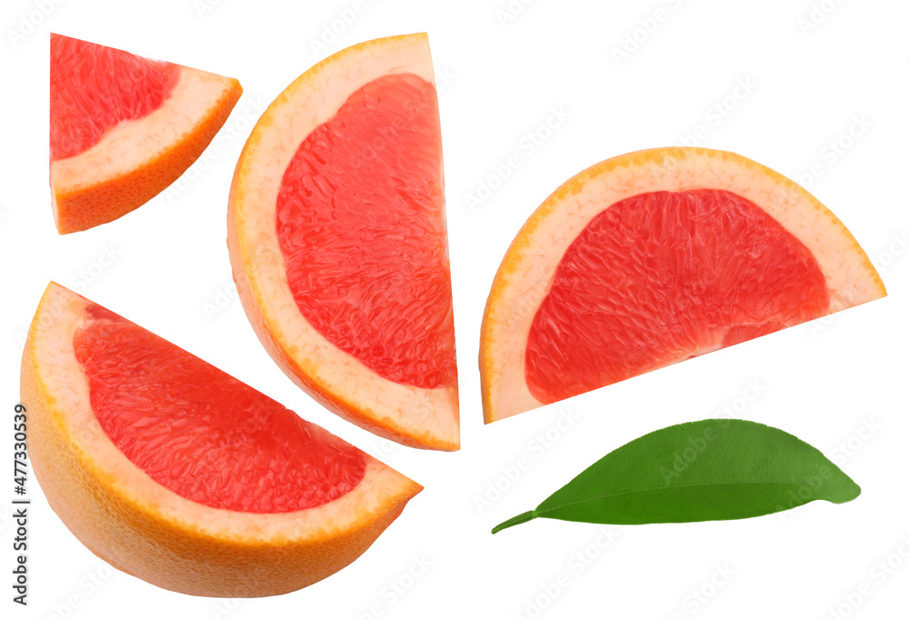 Slices of grapefruit isolated on white,flat lay Slices of grapefruit isolated on white,flat lay