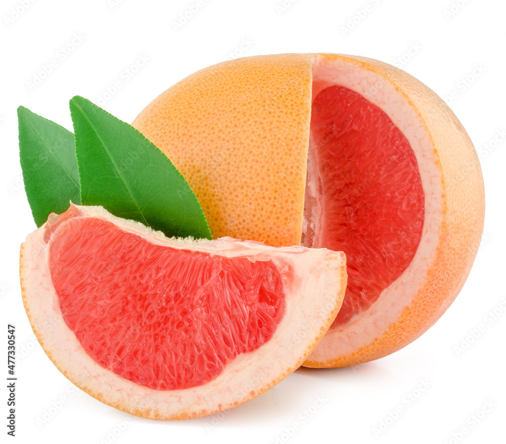 Fresh grapefruit and a slice isolated on white background Fresh grapefruit and a slice isolated on white background